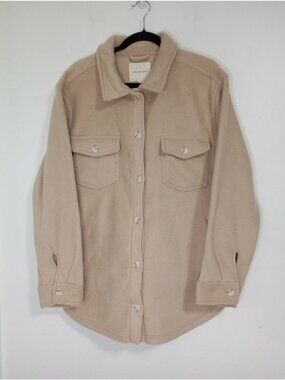 Thread & Supply Beige Fleece Button-Up Shacket L Pockets Unisex